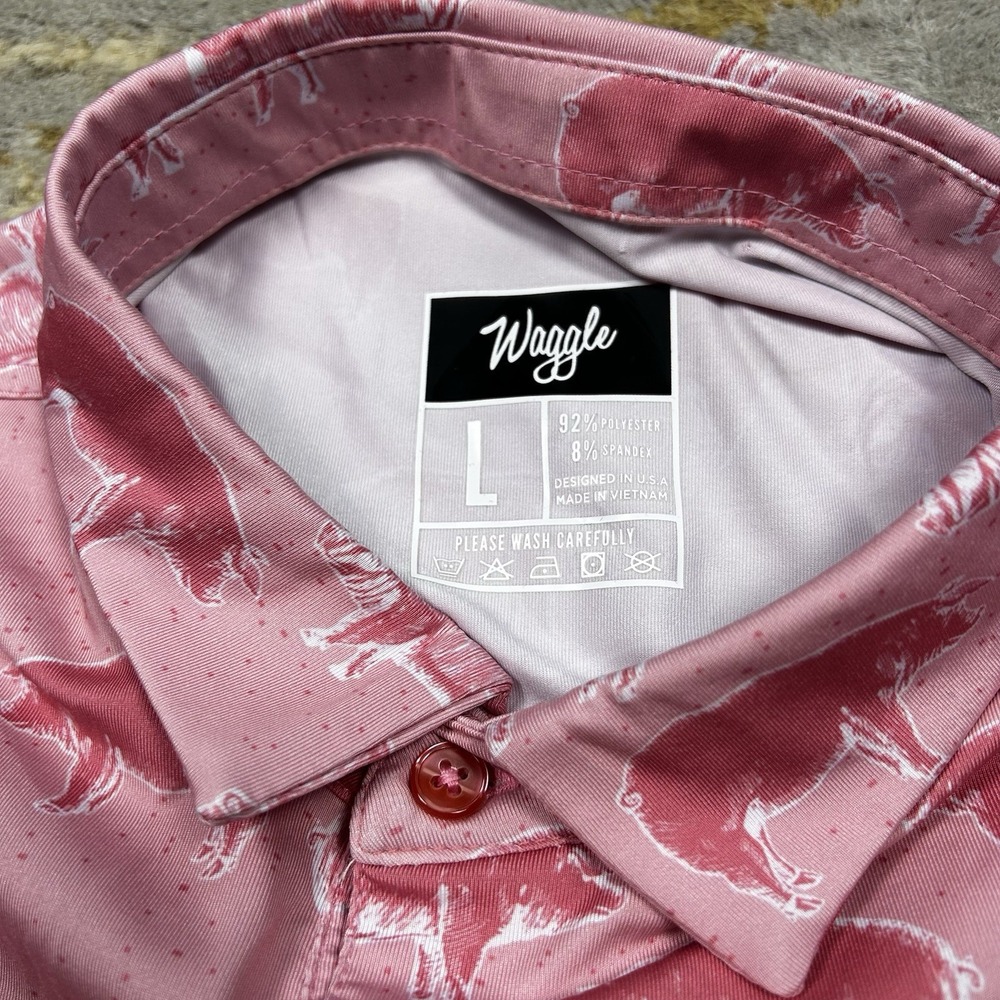 Waggle Polo Shirt Men's Large Pink Pigs All Over Print golf Performance Logo - Picture 4 of 6